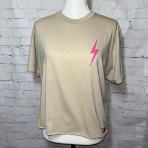 Aviator Nation Lightening Bolt T Shirt Womens Large Tan Short Sleeve Crew Neck